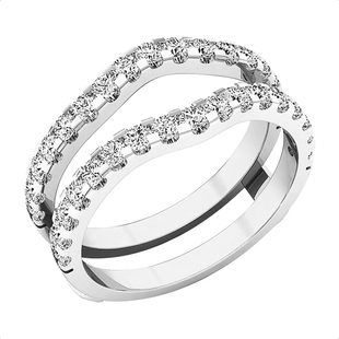 1.60 Carat (ctw) 10K White Gold Round White Cubic Zirconia Ladies Wedding Enhancer Double Ring