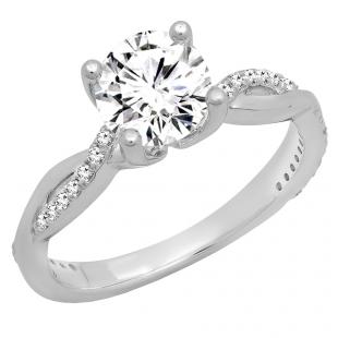 0.70 Carat (ctw) 14K White Gold Round Diamond Solitaire With Accents Bridal Engagement Ring 3/4 CT