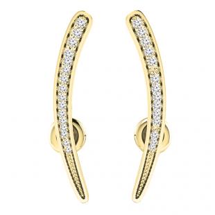 0.15 Carat (Ctw) 14K Yellow Gold Round Cut White Diamond Ladies Crawler Climber Earrings