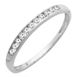 0.21 Carat (ctw) 14K White Gold Round White Diamond Anniversary Stackable Wedding Band 1/4 CT