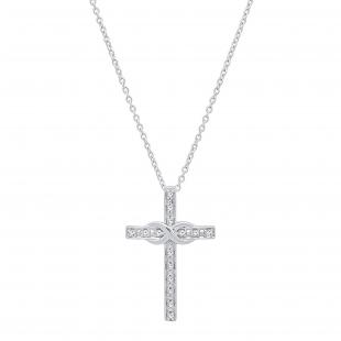 0.06 Carat (Ctw) Sterling Silver Round White Diamond Ladies Cross Pendant (Silver Chain Included)