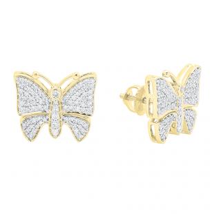 0.70 Carat (Ctw) 18K Yellow Gold Round White Diamond Ladies Butterfly Stud Earrings 3/4 CT