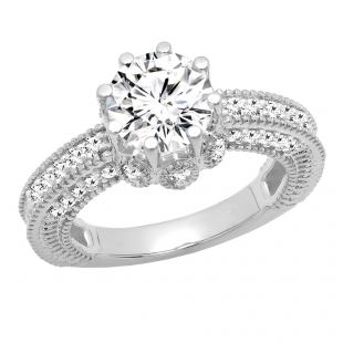 1.00 Carat (ctw) 14K White Gold Round Cut White Diamond Bridal Cluster Engagement Ring 1 CT