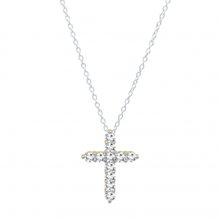 0.95 Carat (ctw) 14K Yellow Gold Round Diamond Ladies Cross Pendant 1 CT (Gold Chain Included)