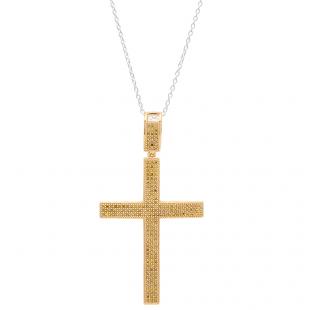 0.80 Carat (ctw) 14K Yellow Gold Round Yellow Diamond Men's Cross Pendant 3/4 CT (Chain Included)