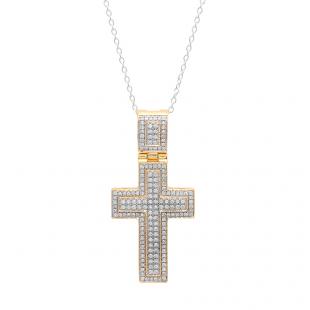 0.70 Carat (ctw) 14K Yellow Gold Round White Diamond Men's Cross Pendant 3/4 CT (Chain Included)