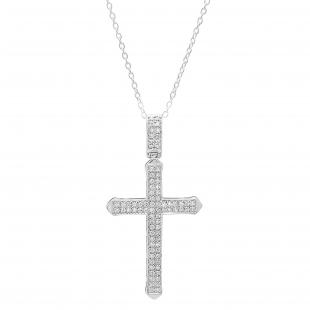 0.30 Carat (ctw) 10K White Gold Round White Diamond Men's Cross Pendant 1/3 CT (Chain Included)