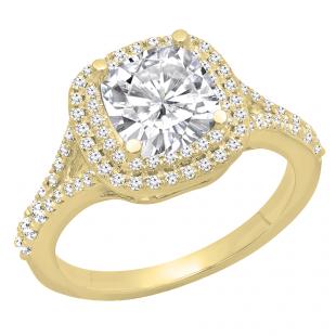 1.00 Carat (ctw) 18K Yellow Gold Cushion & Round Cut Diamond Ladies Halo Engagement Ring 1 CT