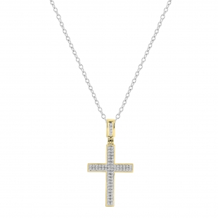 0.18 Cttw Round White Diamond Micro-Pave Cross Slider Unisex Pendant Necklace with 18 inch Silver Chain in 10K Yellow Gold