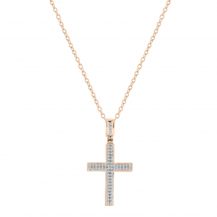 0.18 Cttw Round White Diamond Micro-Pave Cross Slider Unisex Pendant Necklace with 18 inch Gold Chain in 10K Rose Gold