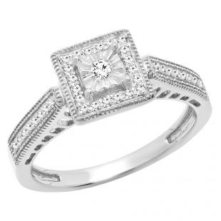 0.20 Carat (ctw) 14K White Gold Round Diamond Ladies Vintage Bridal Engagement Ring 1/5 CT