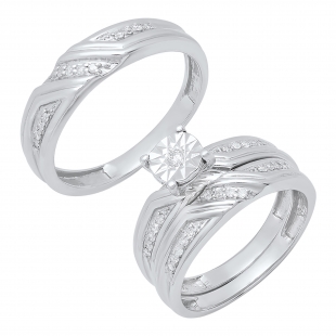 0.25 Carat (ctw) Sterling Silver Round Diamond Men's & Women's Engagement Ring Trio Set 1/4 CT