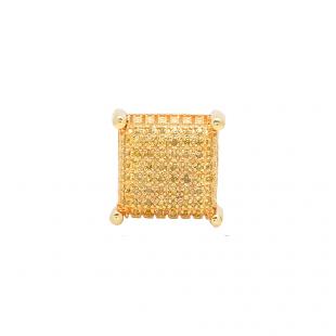 0.12 Carat (ctw) Yellow Gold Plated Silver Round Yellow Diamond Dice Shape Mens Stud Earring 1PC