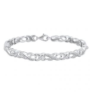 0.05 Carat (ctw) Sterling Silver Round White Diamond Ladies Infinity Tennis Link Bracelet
