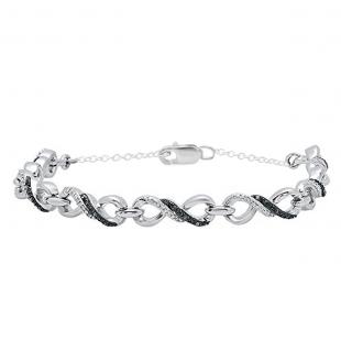 0.18 Carat (ctw) Sterling Silver Round Blue & White Diamond Ladies Infinity Tennis Link Bracelet