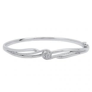 0.04 Carat (ctw) Sterling Silver Round Cut White Diamond Ladies Twisted Bangle Bracelet