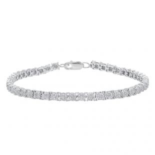 1.12 Cttw Round White Diamond Cluster Tennis Link Bracelet for Women in 925 Sterling Silver