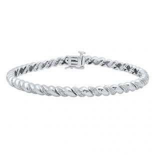0.25 Carat (ctw) Sterling Silver Round White Diamond Ladies Rope Style Tennis Link Bracelet 1/4 CT