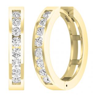 0.95 Carat (ctw) Round White Diamond Ladies Huggies Hoop Earrings 1 CT 14K Yellow Gold
