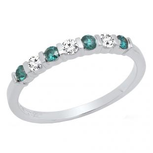 0.35 Carat (ctw) 14K White Gold Round Blue & Diamond Wedding Anniversary Stackable Band 1/3 CT