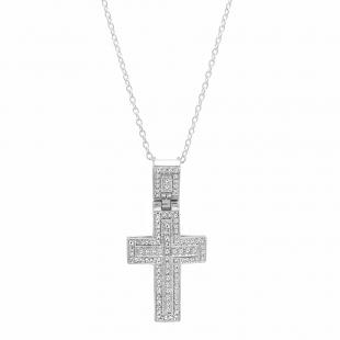 0.40 Carat (ctw) 18K White Gold Round White Diamond Men's Cross Pendant (Silver Chain Included)