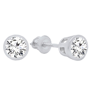1.25 Carat (ctw) 14K White Gold Round Cubic Zirconia Ladies Solitaire Stud Earrings 1 1/4 CT