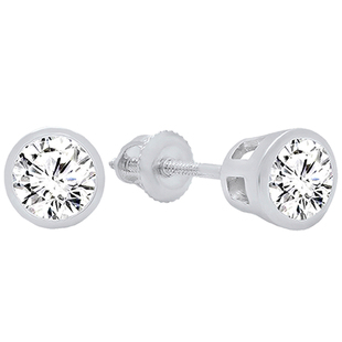 2.00 Carat (ctw) 14K White Gold Round Cubic Zirconia Ladies Solitaire Stud Earrings 2 CT