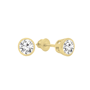 0.50 Carat (ctw) 14K Yellow Gold Round Cubic Zirconia Ladies Solitaire Stud Earrings 1/2 CT