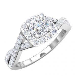 1.55 Carat (ctw) 10K White Gold Round Cut Cubic Zirconia CZ Bridal Halo Engagement Ring 1/2 CT