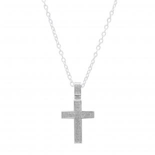 0.48 Carat (ctw) 14K White Gold Round Diamond Men's Cross Pendant 1/2 CT (Silver Chain Included)