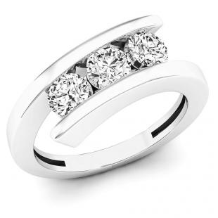 0.95 Carat (ctw) 14K White Gold Round Diamond Ladies Bridal 3 Stone Engagement Ring 1 CT