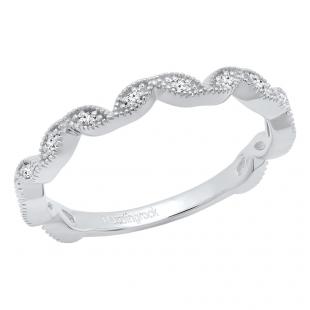 0.10 Carat (ctw) 10K White Gold Round White Diamond Ladies Wedding Stackable Band 1/10 CT