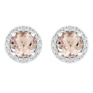 Sterling Silver 6 MM Each Round Morganite & White Cubic Zirconia Ladies Halo Style Stud Earrings