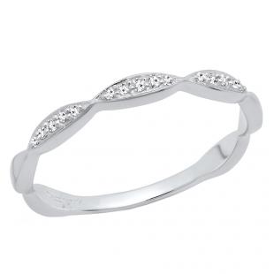 0.05 Carat (ctw) 10K White Gold Round Diamond Ladies Anniversary Wedding Stackable Band