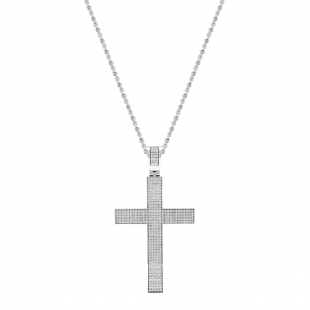 0.73 Carat (ctw) Sterling Silver Round White Diamond Mens Hip Hop Religious Cross Pendant 3/4 CT