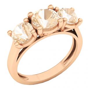 10K Rose Gold Round Morganite Ladies Vintage Bridal 3 Stone Engagement Ring