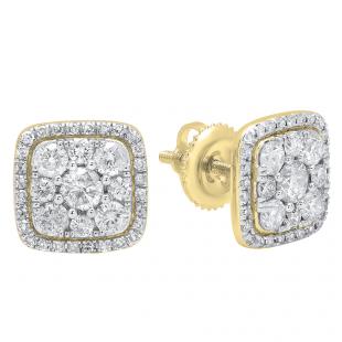 1.00 Carat (ctw) 18K Yellow Gold Round White Diamond Ladies Cluster Style Stud Earrings 1 CT