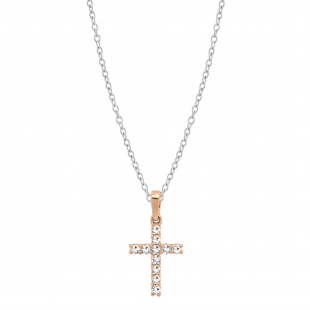 0.15 Carat (ctw) 14K Rose Gold Round Diamond Ladies Cross Pendant (Silver Chain Included)