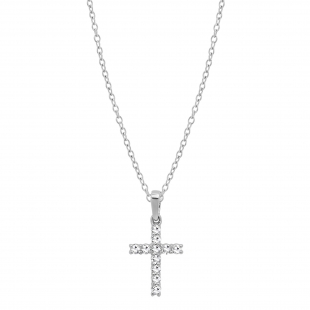 0.15 Carat (ctw) 18K White Gold Round Diamond Ladies Cross Pendant (Silver Chain Included)