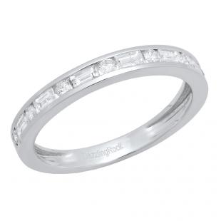 0.50 Carat (ctw) 14K White Gold Round & Baguette White Diamond Ladies Wedding Stackable Band 1/2 CT