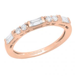 0.50 Carat (ctw) 14K Rose Gold Round & Baguette White Diamond Ladies Wedding Stackable Band 1/2 CT