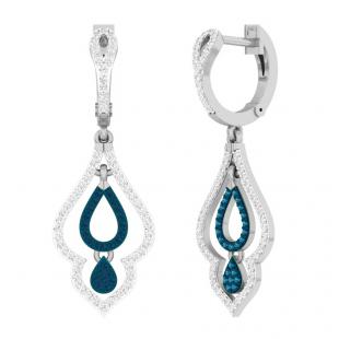 0.50 Carat (ctw) 10K White Gold Round Blue & White Diamond Ladies Dangling Drop Earrings 1/2 CT