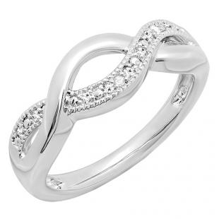 0.05 Carat (ctw) Sterling Silver Round White Diamond Ladies Swirl Bridal Promise Ring