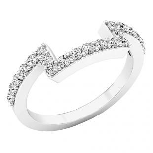0.30 Carat (ctw) 14K White Gold Round Diamond Ladies Wedding Contour Band Guard Ring 1/3 CT