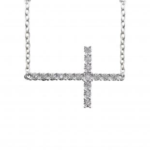 0.06 Carat (ctw) Sterling Silver Round Diamond Sideways Religious Cross Ladies Pendant