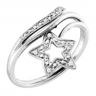 0.03 Carat (ctw) 10K White Gold Round White Diamond Ladies Bypass Star Promise Ring