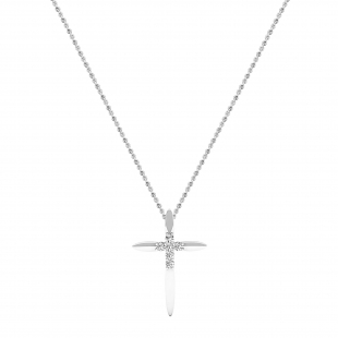 Round White Diamond Elegant Cross Pendant with 18 inch Silver Chain for Women (0.10 ctw, Color I-J, Clarity I2-I3) in 925 Sterling Silver
