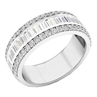 1.60 Carat (ctw) 14K White Gold Round & Baguette Diamond Ladies Anniversary Wedding Band