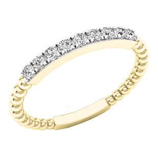0.20 Carat (ctw) 18K Yellow Gold Round Diamond Beaded Ladies Ball Design Wedding Band 1/5 CT