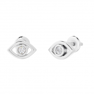 0.08 Carat (ctw) Sterling Silver Round White Diamond Ladies Evil Eye Stud Earrings